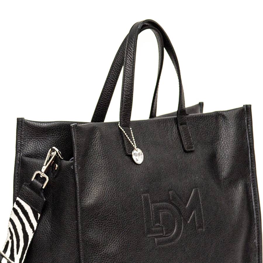 Laura Di Maggio LDM – Maxi shopping in pelle nera con tracolla nastro 2025