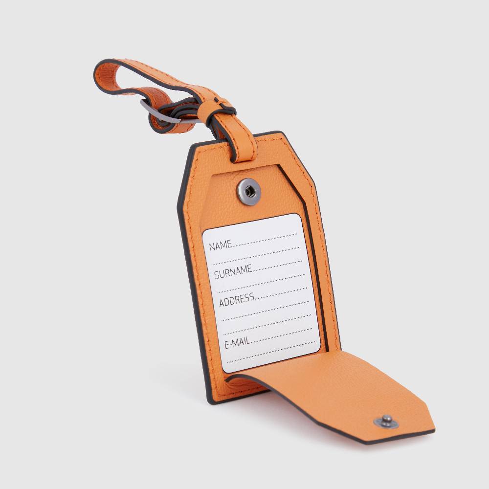 Piquadro Address Tag in pelle con logo PQD inciso Italia