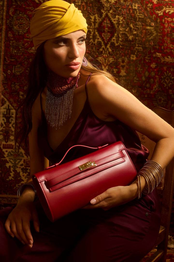 Roberta Gandolfi Jade cluch borsa in pelle con chiusura manico retrattile e tracolla staccabile e regolabile Consegna Veloce