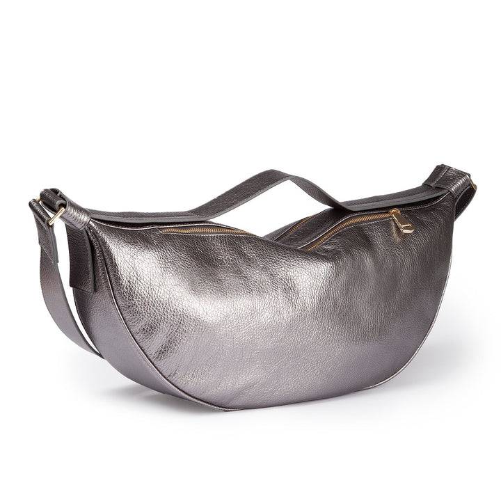 Roberta Gandolfi Micol Banana cross body in vitello martellato metal con tracolla regolabile Nuovo