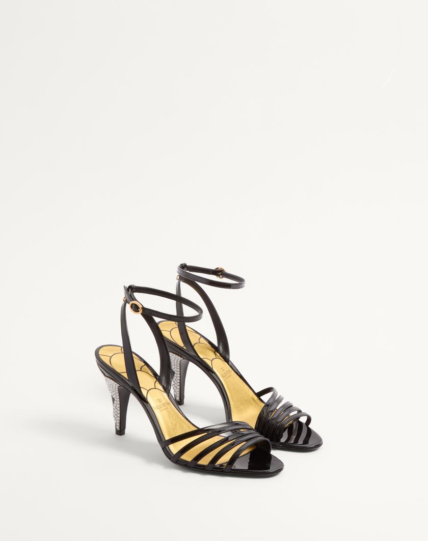 Valentino Handbags Sandalo Ladycrush In Vernice Con Cristalli 85mm per Donna in Nero/silver | Valentino IT Sconto