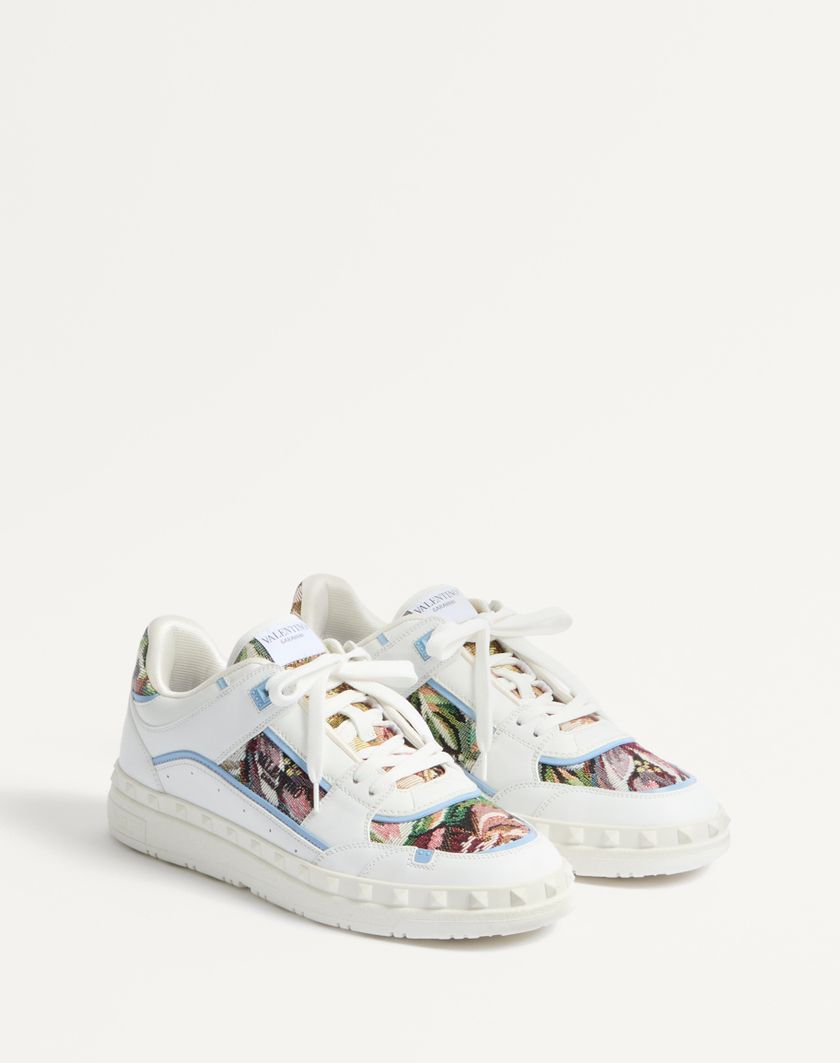 Valentino Handbags Sneaker Low Top Freedots In Vitello E Tessuto per Uomo in Bianco/multicolor/popeline Blue | Valentino IT In Vendita