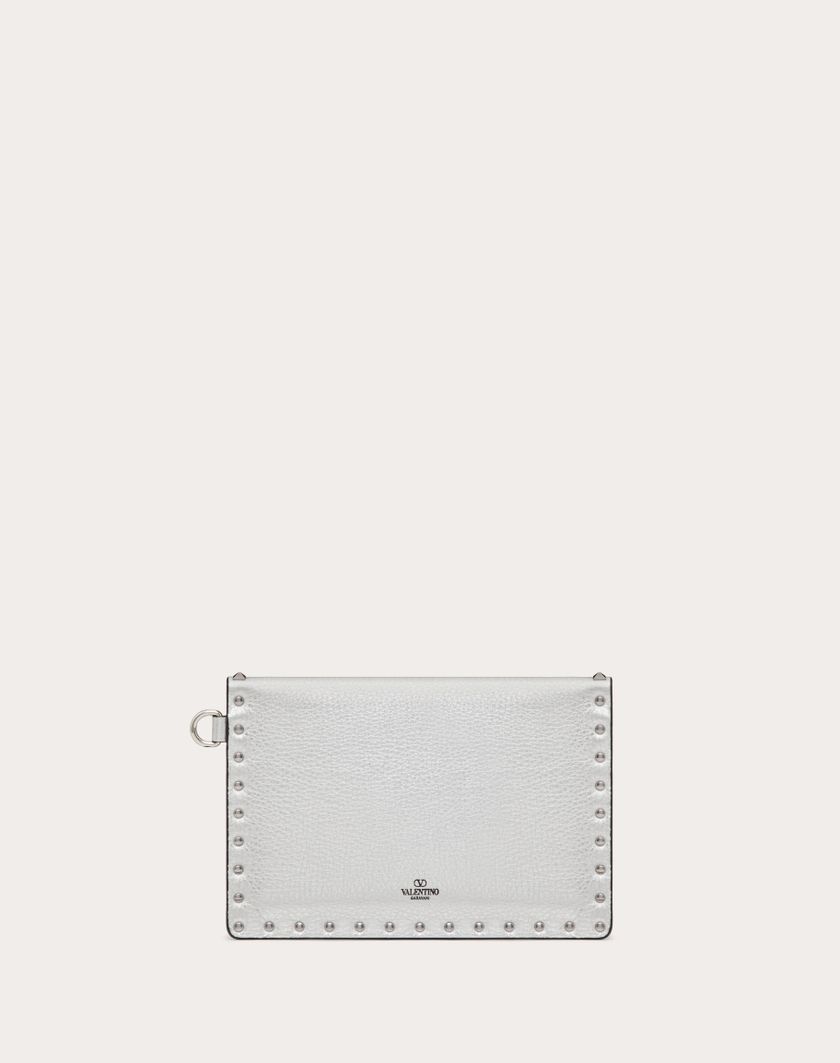 Valentino Handbags Pochette Rockstud In Vitello Granato Metallizzato per Donna in Argento | Valentino IT Nuovo