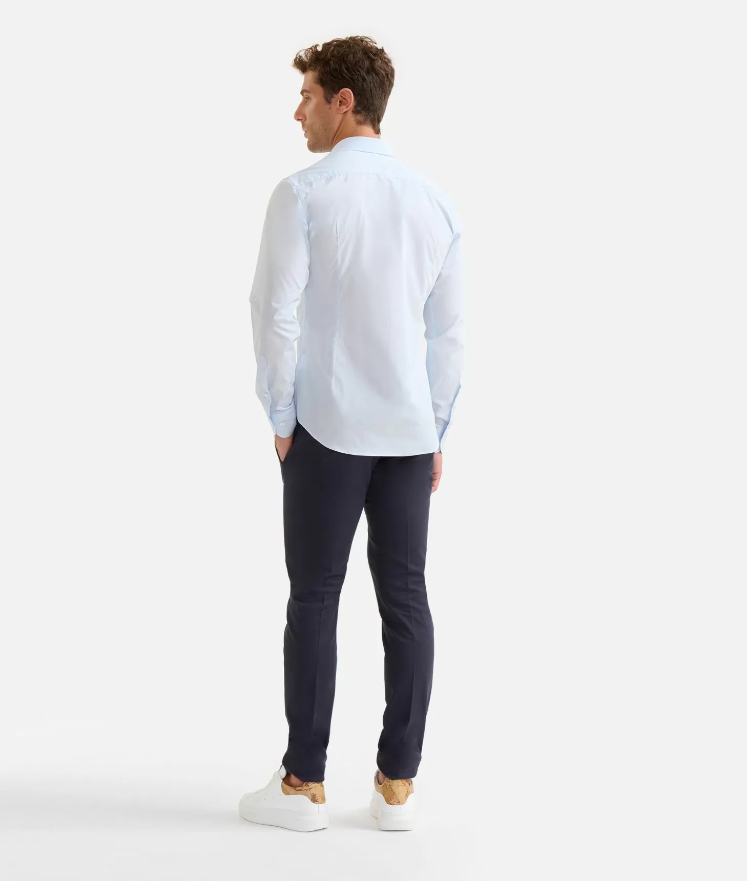 Alviero martini 1a classe Camicia slim in cotone con dettaglio spalle Azzurro Polvere Vendita Calda