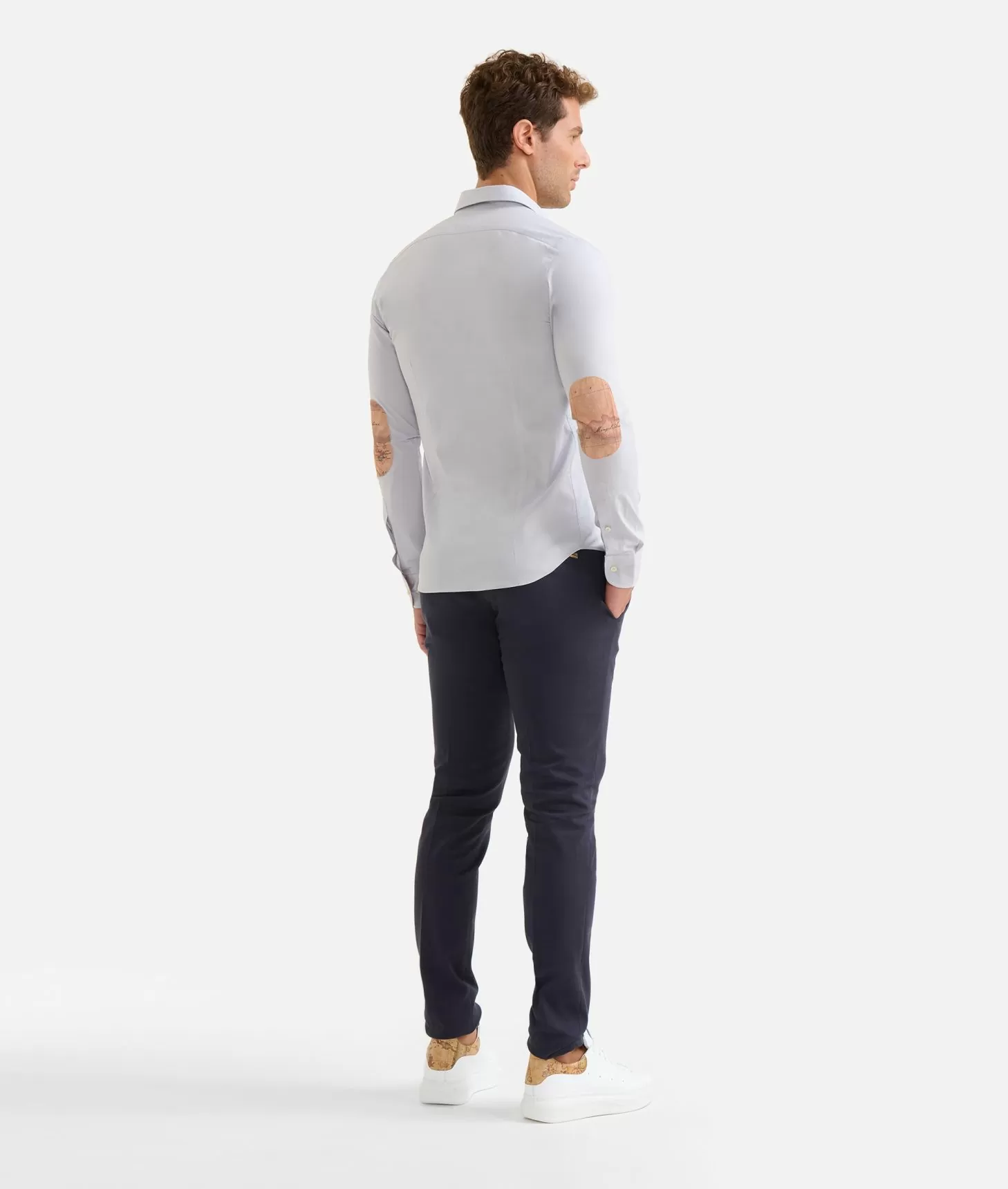 Alviero martini 1a classe Camicia super slim in cotone stretch con toppe Geo Classic Grigio Chiaro Promozione