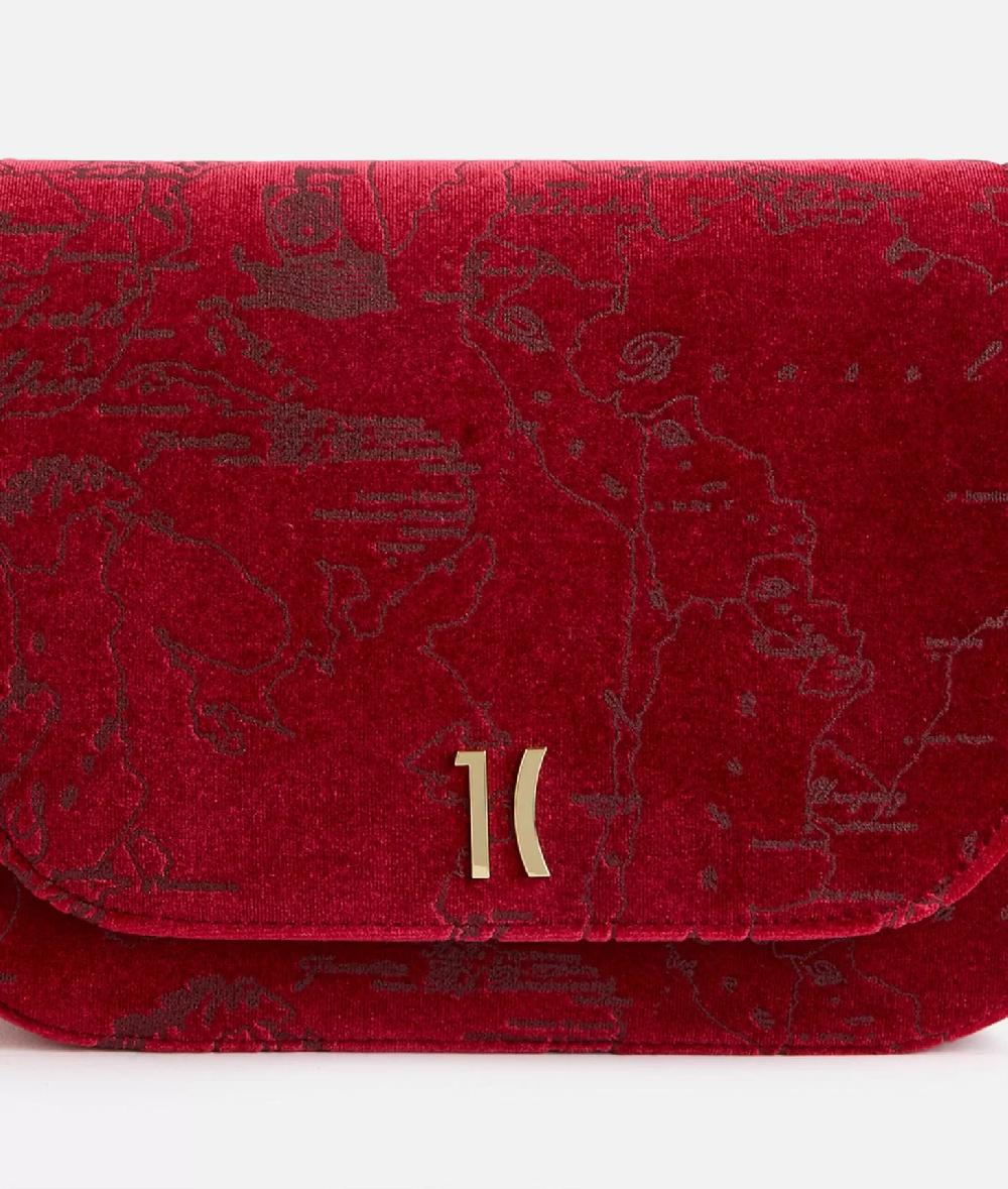 Alviero martini 1a classe Moments Bag tracolla con patta e catena in velluto Geo Filetto Rossa Vendita Economica